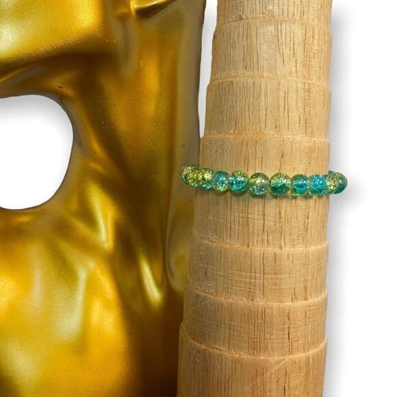 Handmade Unisex Blue Green Round Beads Stretch Bracelet One Size Chakra Reiki - Picture 1 of 7